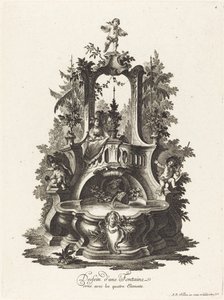 Projekt fontanny ozdobionej czterema żywiołami autorstwa Johann Esaias Nilson
