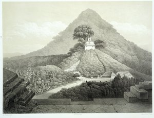 Malowniczy widok na Świątynię Krzyża, Palenque, tablica 20 z "Ancient Monuments of Mexico", wyryty przez Huberta Clergeta (1818-99) 1866 r.