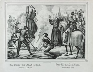 Śmierć Jana Husa w Konstancji, połowa XIX wieku.. autorstwa Johann Friedrich Wentzel
