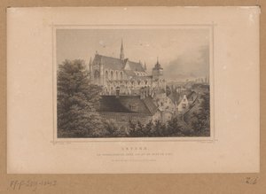 Widok na Hooglandse Kerk w Leiden Leyden, De Hooglandsche kerk, widok z grodu (tytuł na obiekcie) autorstwa Johann Gabriel Friedrich Poppel