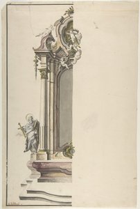 Projekt ołtarza edykularnego ze św. Pawłem po lewej stronie, połowa XVIII wieku. autorstwa Johann Georg Dirr