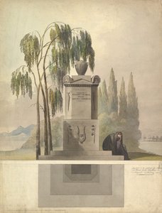 Projekt grobowca, Rothgeisser w Norymberdze Elewacja i plan terenu, 1826. autorstwa Johann Georg Dürschner