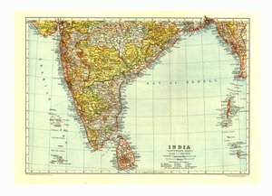 Mapa południowej części Indii, ok. 1910 r autorstwa Johann Georg Justus Perthes