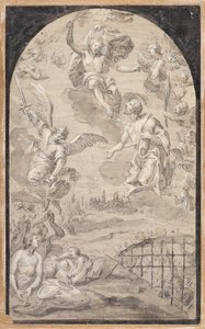 Święty wstawia się u Chrystusa, aby nie rzucił pioruna na miasto Augsburg autorstwa Johann Georg Melchior (1625 1705) Schmittner