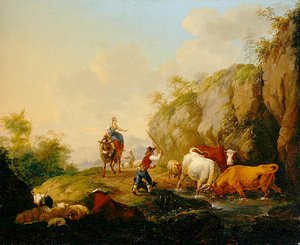 Pejzaż z pasterzem i rustykalistami autorstwa Johann Georg Pforr