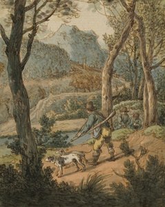 Myśliwy z dwoma psami autorstwa Johann Georg von Dillis