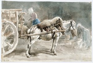 Koń pociągowy podczas jedzenia owsa autorstwa Johann Georg von Dillis