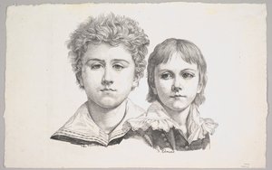 Portret dzieci Rabe: Hermann, 14 lat i Edmond, 7 lat, verso: dowód przed kor..., 1822.
