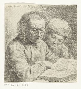 Mężczyzna i chłopiec czytający książkę autorstwa Johann Gottlieb Glume