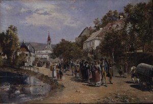 Procesja na wiejskiej ulicy w Austrii
