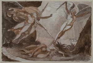 Szatan dotknięty włócznią Ithuriela autorstwa Johann Heinrich Füssli