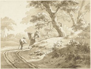 Krajobraz z kobietą i chłopcem na wiejskiej drodze autorstwa Johann Heinrich Keller (II) (possibly)