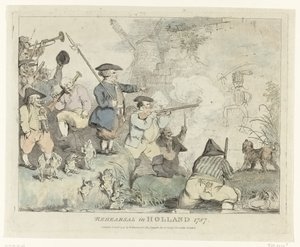 Próba Próba w Holandii 1787 (tytuł na obiekcie) Cztery angielskie karykatury o Patriotach w 1787 roku (tytuł serii) autorstwa Johann Heinrich Ramberg