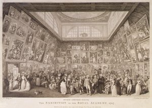Widok wnętrza Somerset House z wystawą Królewskiej Akademii Sztuk w 1787 r. autorstwa Johann Heinrich Ramberg