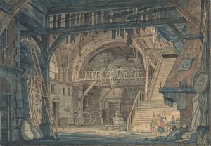 Scenografia starożytnej rzymskiej ruiny przekształconej w stodołę, koniec XVIII-połowa XIX wieku.