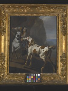 Indianin poskramiający konia (olej na płótnie) autorstwa Johann Heinrich Roos