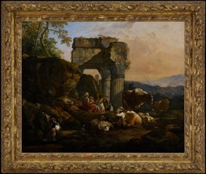 Rzymski pejzaż z bydłem i pasterzami autorstwa Johann Heinrich Roos