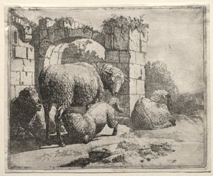 Owce w pobliżu ruin łuku, 1665. autorstwa Johann Heinrich Roos