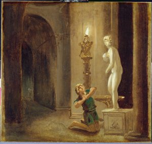 Pigmalion przed posągiem Wenus, ok. 1800 (olej na papierze) autorstwa Johann Heinrich Wilhelm Tischbein