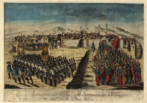 Kapitulacja twierdzy Chocim 29 września 1788, 1788 r. autorstwa Johann Hieronymus Loeschenkohl