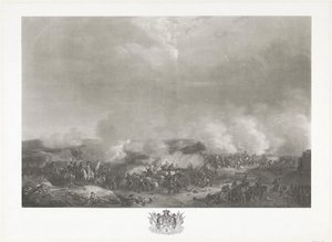 Książę Orange w bitwie pod Quatre-Bras, 1815 Dwanaście tablic przedstawiających przybycie i inaugurację Wilhelma I w Brukseli oraz bitwy pod Quatre-Bras i Waterloo w 1815 roku (tytuł serii) autorstwa Johann Hürlimann