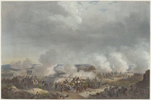 Książę Orange w bitwie pod Quatre-Bras, 1815 Dwanaście tablic przedstawiających przybycie i inaugurację Wilhelma I w Brukseli oraz bitwy pod Quatre-Bras i Waterloo w 1815 roku (tytuł serii) autorstwa Johann Hürlimann