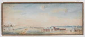 Brytyjska piechota, rodzima piechota i rodzima kawaleria wiercą poza Fort St George, Madras autorstwa Johann Jacob Ludewig Rothmeyer