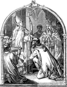Chrzest wodza saskiego Widukinda Ilustracja z historii narodu niemieckiego autorstwa E. Dullera, 1840