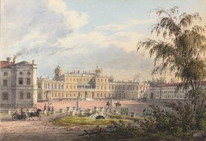 Pałac Cesarski, Gatchina (ołówek i akwarela wzmocnione białą i gumą arabską na papierze) autorstwa Johann Jakob Meier