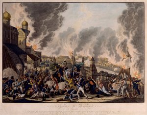Spalenie Moskwy 15 września 1812 r. Wielka Armia (Francja) zaatakowała rosyjskie miasto (Wojny Napoleońskie