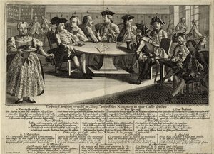 Rozmowa 7 narodów biorących udział w wojnie w kawiarni, 1757 autorstwa Johann Lorenz Rugendas the Elder