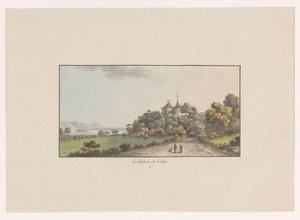 Widok na Chateau de Cerlier w Erlach Le Chateau de Cerlier (tytuł na obiekcie) Widoki Szwajcarii (tytuł serii) Collection de quelques vues dessinées en Suisse d