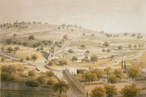 Getsemani, Góra Oliwna. Akwaforta Bernatza et alii - Steinkopk J.F. Editore