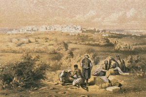 Widok na Hajfę. Akwaforta Bernatza et alii - Steinkopk J.F. Redaktor autorstwa Johann Martin Bernatz