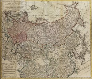 Mapa Rosji Od: Całe imperium rosyjskie i tatarskie zarówno większe, jak i azjatyckie i mniejsze i autorstwa Johann Matthias Hase