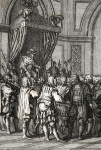 Przedstawienie Wilhelma I (lub Wilhelma II, hrabiego Holandii) (1227-1256) w 1255 r. (Hrabia Willem II z Holandii nadający przywileje) Rycina autorstwa Johanna Michaela Mettenleitera (1765-1853) 1800 Kolekcja prywatna
