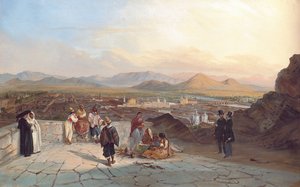 Santiago de Chile ze wzgórza Santa Lucia patrząc na zachód, 1841 autorstwa Johann Moritz Rugendas