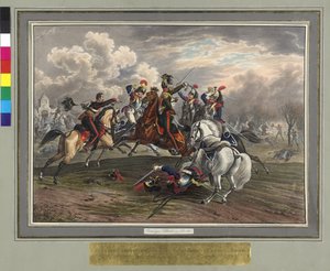 Frederic Dittmayer ratuje 17 lutego 1814 r. w Villeneuve pułkownika sierżanta barona Trach z niewoli francuskich kirasjerów autorstwa Johann Nepomuk Hoechle