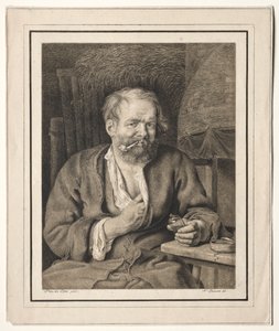 Chłop siedzący przy stole, palący fajkę, 1817-1821.
