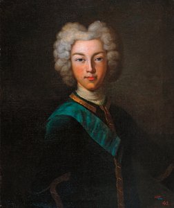 Portret cara Rosji Piotra II (Portret cara Rosji Piotra II) - Obraz Johanna Paula Lueddena (Ludden) (?-1739), olej na płótnie, koniec 1720 - Państwowe Muzeum na świeżym powietrzu Pałac Pawłowsk , Sankt Petersburg ( Rosja) autorstwa Johann Paul (d.1739) Luedden