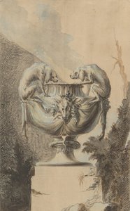 Projekt wazonu ogrodowego z motywem myśliwskim, ca. 1740. autorstwa Johann Paul Egell