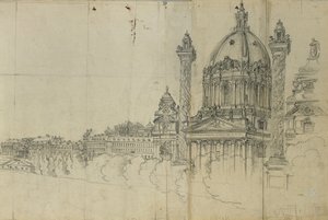 Widok na południowe przedmieścia Wiednia i Karlskirche autorstwa Johann Peter Krafft
