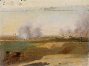 Studium krajobrazowe z płonącymi wioskami w tle autorstwa Johann Peter Krafft
