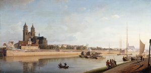 Magdeburg nad brzegiem Łaby - Widok ze wschodu na zachód; Magdeburg nad Łabą; Widok ze wschodu na zachód, 1853