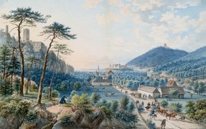 Widok na Pałac Weilburg w Baden koło Wiednia autorstwa Johann Raulino