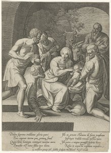 Adoracja pasterzy w niszy autorstwa Johann Sadeler (I)