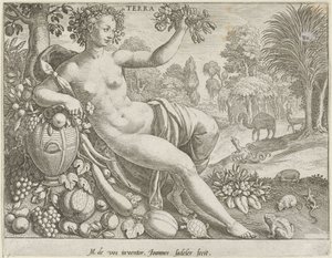 Gleba Terra (tytuł na obiekcie) Cztery żywioły (tytuł serii) autorstwa Johann Sadeler (I)