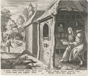 Abraham z Edessy jako pustelnik Mężczyzna pustelnicy (tytuł serii) Solitudo Sive Vitae Patrum Eremicolarum (tytuł serii) autorstwa Johann Sadeler (I)