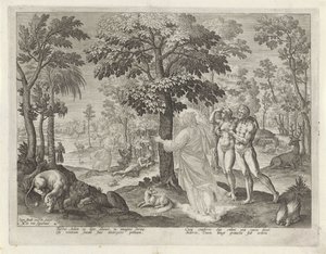Adam i Ewa w raju Historia rodziny Kaina / O dobrych i złych uczynkach (tytuł serii) Boni et mali scientia (tytuł serii) autorstwa Johann Sadeler (I)