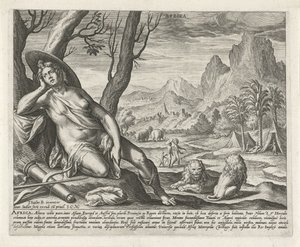 Afryka Afryka (tytuł na obiekcie) Cztery kontynenty (tytuł serii) autorstwa Johann Sadeler (I)